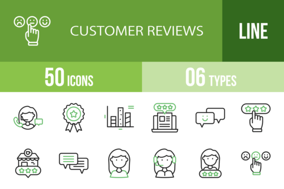 50 Customer Reviews Green Black Icons for Modern Design