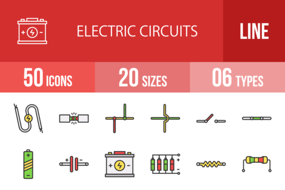 50 Electric Circuits Filled Line Icons for Professional Design
