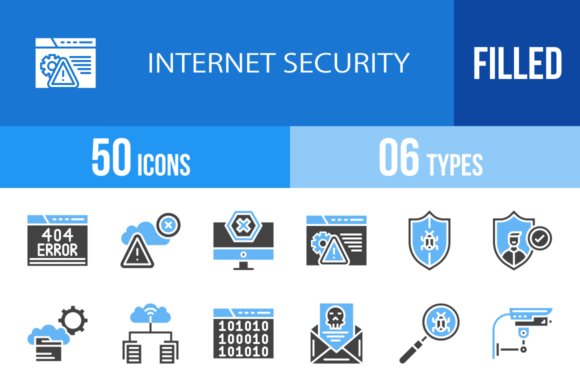 50 Internet Security Blue Black Icons for Digital Trust