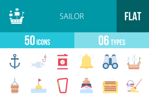 50 Sailor Flat Multicolor Icons: A Designer's Nautical Toolkit