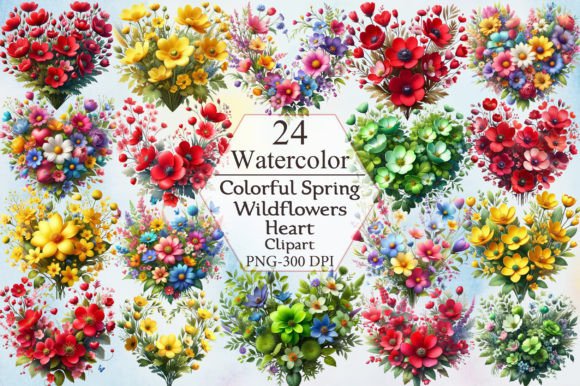 Colorful Spring Wildflowers Heart: A Digital Design Asset for Creative Projects