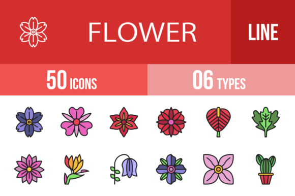 Elevate Your Design with 50 Flowers Filled Line Icons