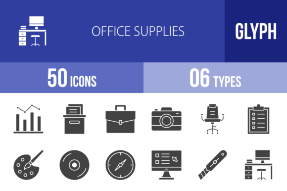 Elevating Digital Communication: The Strategic Impact of a 50 Office Supplies Glyph Icons Collection