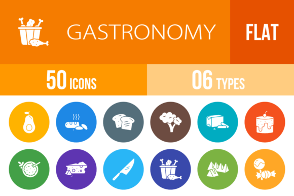Evaluating the 50 Gastronomy Flat Round Icons for Professional Design Projects