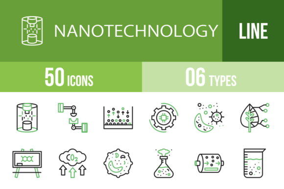 Nanotechnology Line Icons: 50 Green & Black Designs for Projects