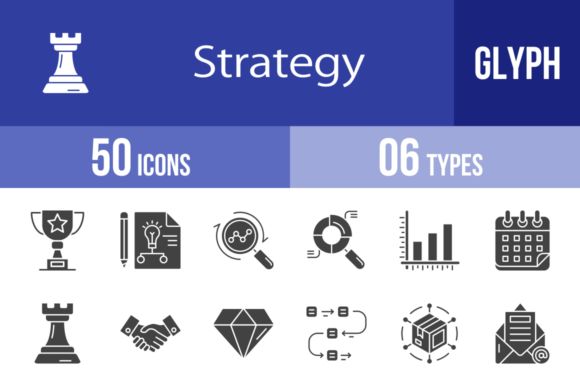 Streamlining Strategic Communication with 50 Strategy Glyph Icons
