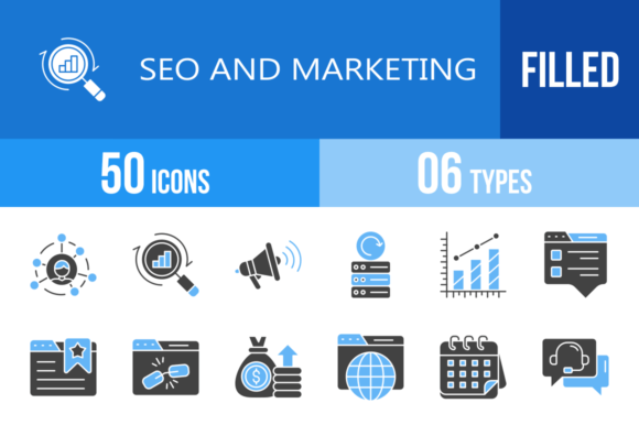 Visualizing Digital Strategy: The Functional Role of 50 SEO and Marketing Blue Black Icons