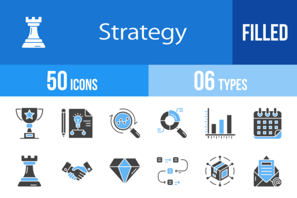 Visualizing Success: The Power of the 50 Strategy Blue and Black Icons Set